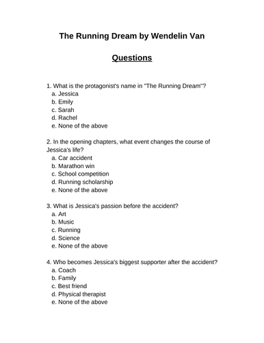 The Running Dream. 30 multiple-choice questions (Editable)