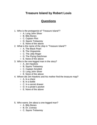 Treasure Island. 30 multiple-choice questions (Editable)