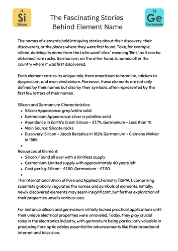 Discovery of Elements comprehension