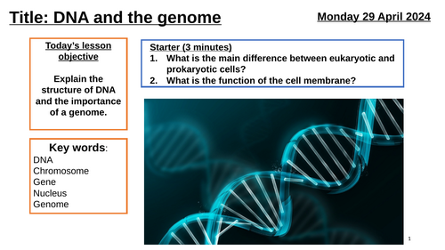 AQA GCSE Biology "Lesson 1 - DNA and The Genome" (Inheritance, Variation and Evolution Topic)
