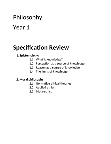 A Level Philosophy Specification Review: Paper 1