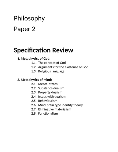 A Level Philosophy Specification Review: Paper 2