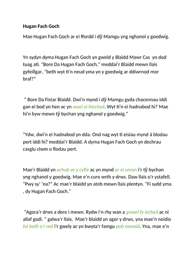 Stori Hugan Fach Goch mewn idiomau: Cymraeg Iaith Gyntaf Blwyddyn 4 a 5