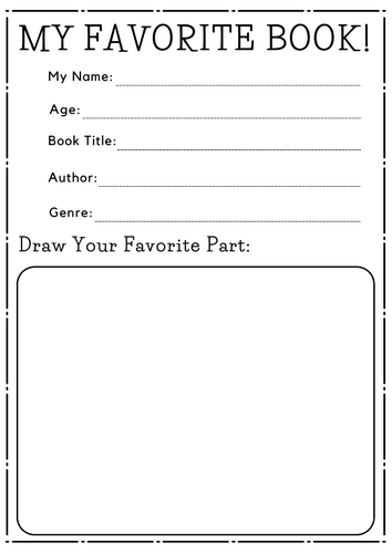 Printable My Favorite Book activity Worksheet kindergarten