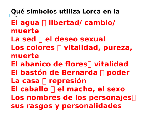 Lorca- La casa de Bernarda Alba- Plano símbolico- Símbolos
