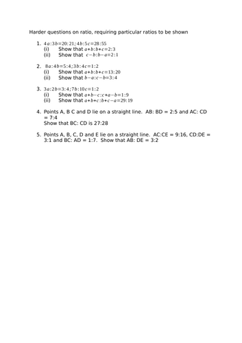 Ratio - harder GCSE style questions