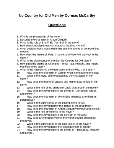 No Country for Old Men. 40 Reading Comprehension Questions (Editable)