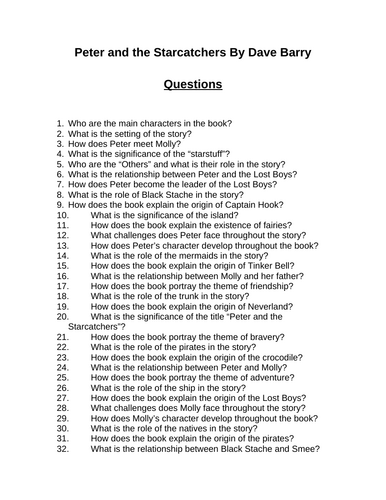 Peter and the Starcatchers. 40 Reading Comprehension Questions (Editable)