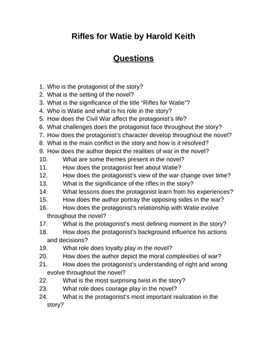 Rifles for Watie. 40 Reading Comprehension Questions (Editable)