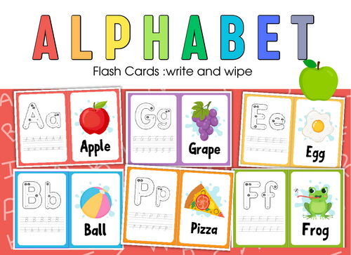 English Alphabet Flashcards | Write and Wipe | Reusable ABC Letter Tracing Cards, Beginning Sounds