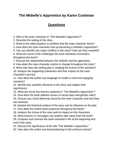 The Midwife's Apprentice. 40 Reading Comprehension Questions (Editable)