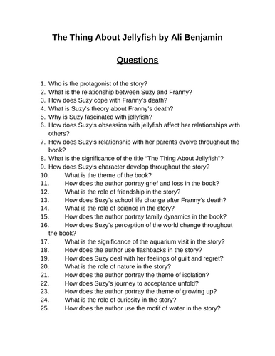 The Thing About Jellyfish. 40 Reading Comprehension Questions (Editable)