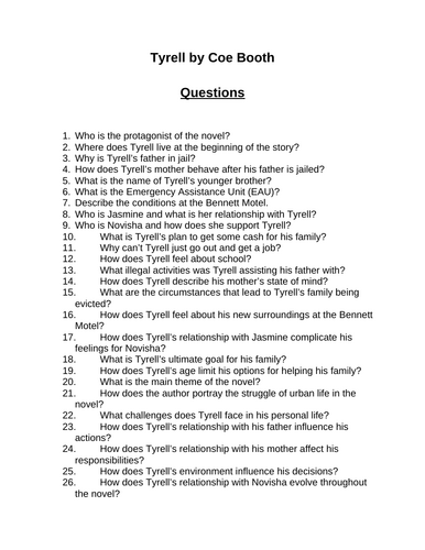 Tyrell. 40 Reading Comprehension Questions (Editable)