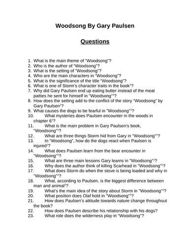 Woodsong. 40 Reading Comprehension Questions (Editable)