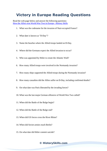 Allied Victory in WWII Europe Reading Questions Worksheet
