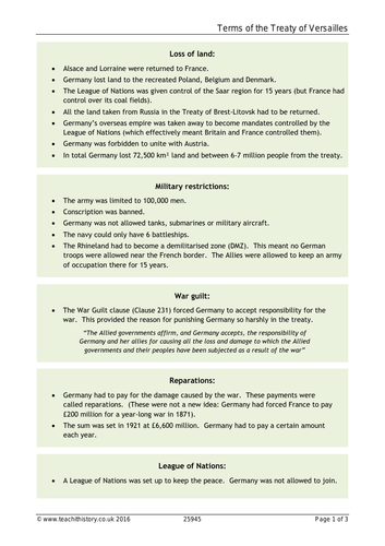 Terms of the Treaty of Versailles (GARGLE) and the reactions of the Big Three