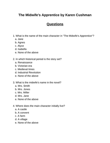 The Midwife's Apprentice. 30 multiple-choice questions (Editable)