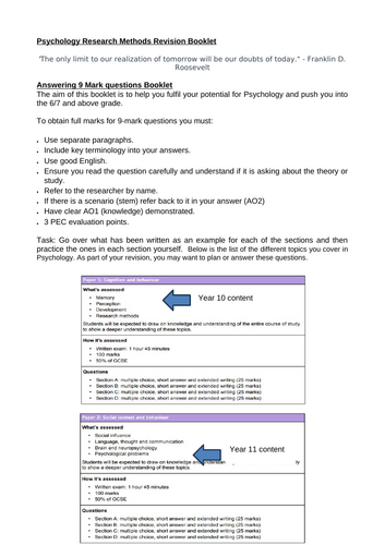 AQA GCSE Psychology exam questions 9 marks booklet