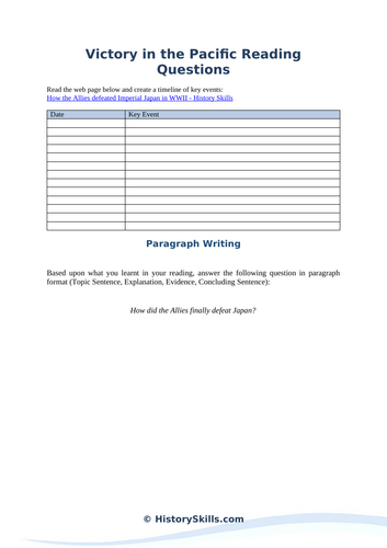 Allied Victory in the Pacific of WWII Reading Questions Worksheet