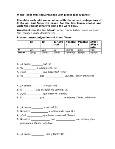Ir and Tener mini conversations with places (Los lugares)