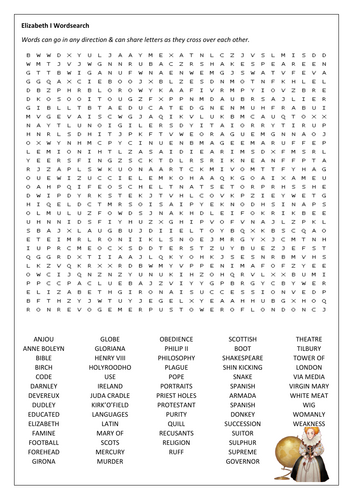 Elizabeth I Word Search