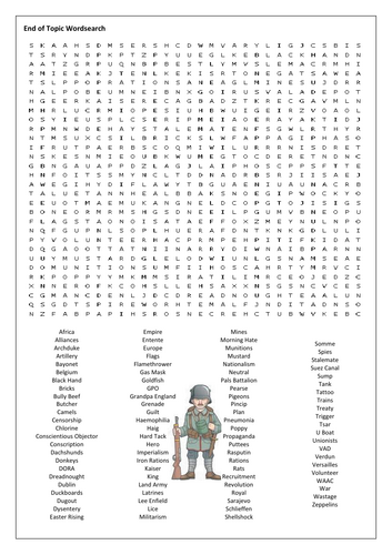 First World War Word Search