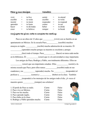 Spanish Regular -ER and -IR Verbs Reading: Paco y sus amigos