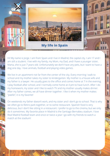 My Life in Spain - Present Simple A1/2 Reading/Grammar - FULL LESSON PLAN!