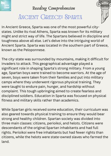 Ancient Greece Sparta – Reading Comprehension