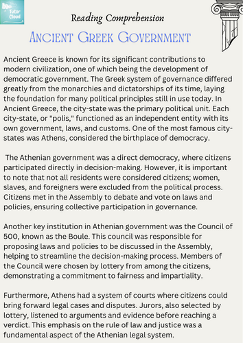 Ancient Greek Government – Reading Comprehension