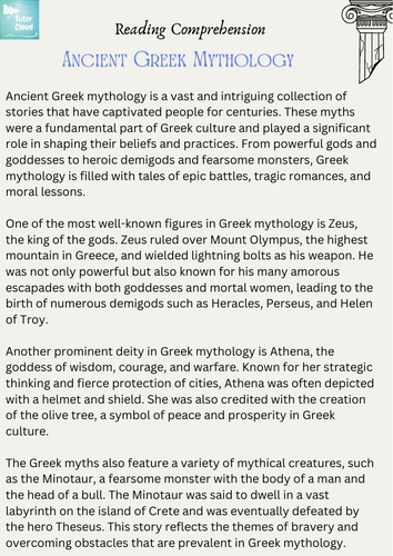 Ancient Greek Mythology – Reading Comprehension | Teaching Resources