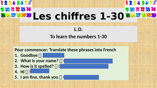 Y7 French Numbers 1-30