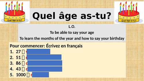 Y7 French Age and birthday