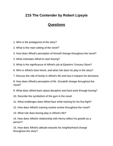 Z15 The Contender. 40 Reading Comprehension Questions (Editable)