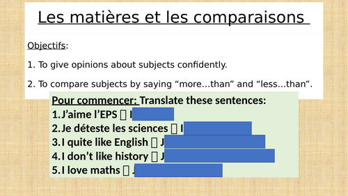 Y7 French School Subjects