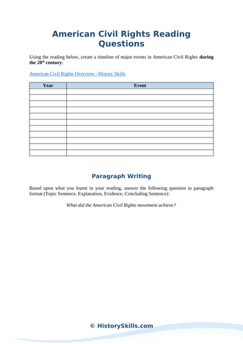 American Civil Rights Era Timeline Worksheet