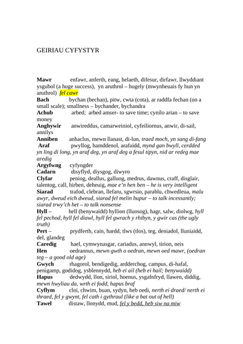 Adnodd Dysgu: Cymraeg Iaith Gyntaf Blwyddyn 6: Ehangu Geirfa -  geirfa cyfystyr
