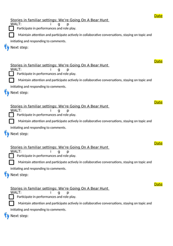 We're Going on a Bear Hunt- Learning Objectives- Year 1