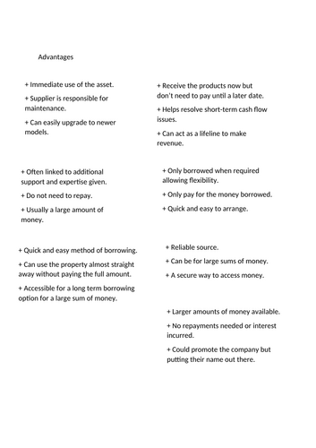GCSE Sources of Finance
