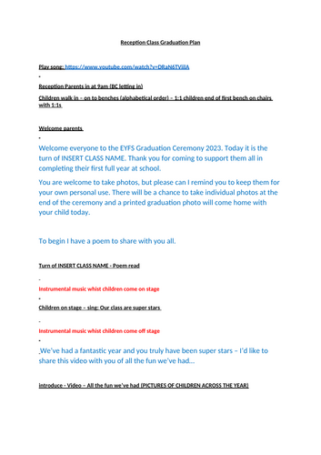 EYFS Graduation plan, letter and tickets templates