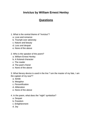 Invictus. 30 multiple-choice questions (Editable)