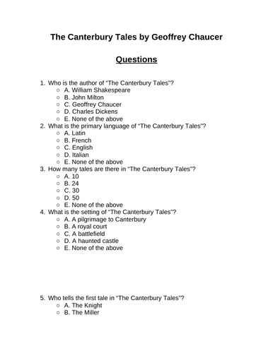 The Canterbury Tales. 30 multiple-choice questions (Editable)