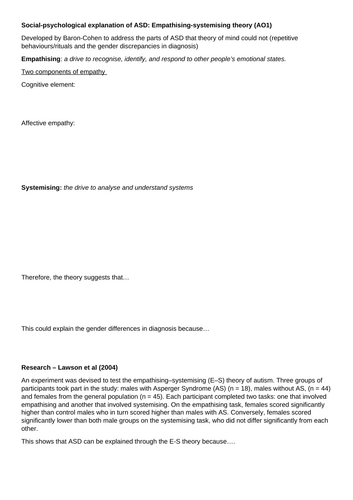 Eduqas A Level Psychology ASD