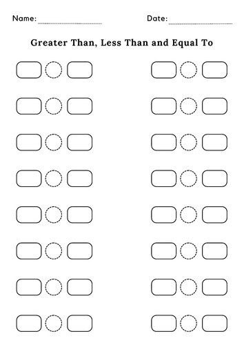 Kindergarten Blank Greater Than Less Than Worksheet Comparing Number Blank Sheet
