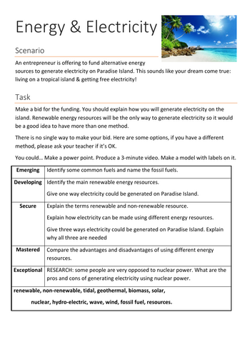 Energy & electricity - a self guided task