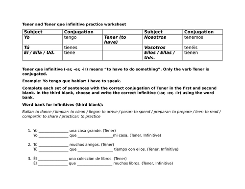 Ir and Ir a infinitive practice worksheet