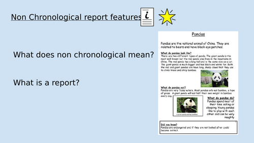 Non Chronological Report features and spag lessons - 1 week