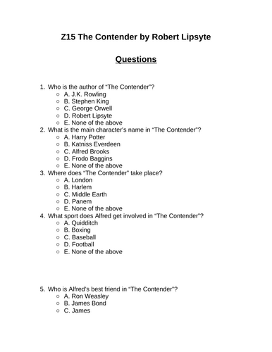 Z15 The Contender. 30 multiple-choice questions (Editable)