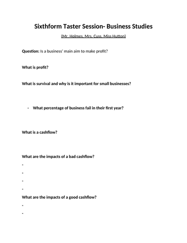 AQA Business year 11 taster session