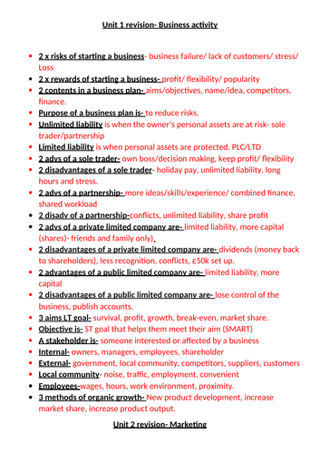 ocr business revision knowledge and answers